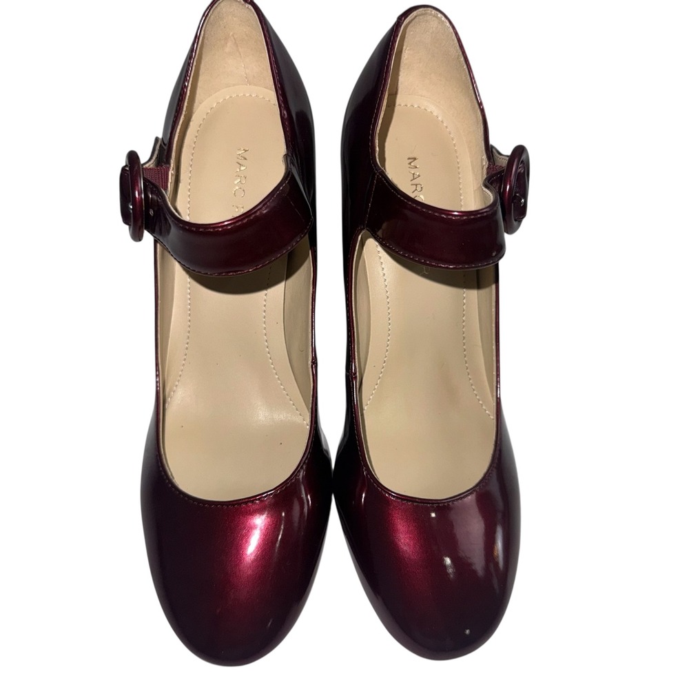 Marc Fisher Shaylie Mary Jane Block Heel Pumps Burgundy Patent Metallic Size 6M - Picture 4 of 9